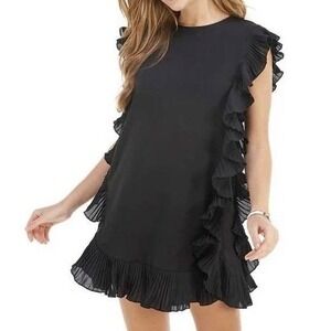 TCEC Womens Black Ruffle Trim Shabby Chic Party Elegant Sleeveless Mini Dress Sm